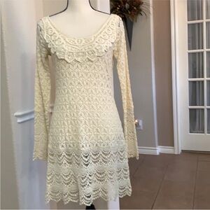 Anthropologie, A’reve cream ivory lace & crochet tunic dress overlay Size S